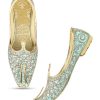 Others Desi Colour | Men'S Indian Ethnic Party Wear Sea Green Embroidered Footwear - Desi Colour