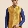 Men Sojanya | Men'S Silk Blend Mustard U0026 Multi Color Self Design Nehru Jacket - Sojanya