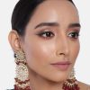 Jewellery I Jewels | Women'S Gold Plated Drop Earrings Glided With Kundans U0026 Pearls - I Jewels Maroon