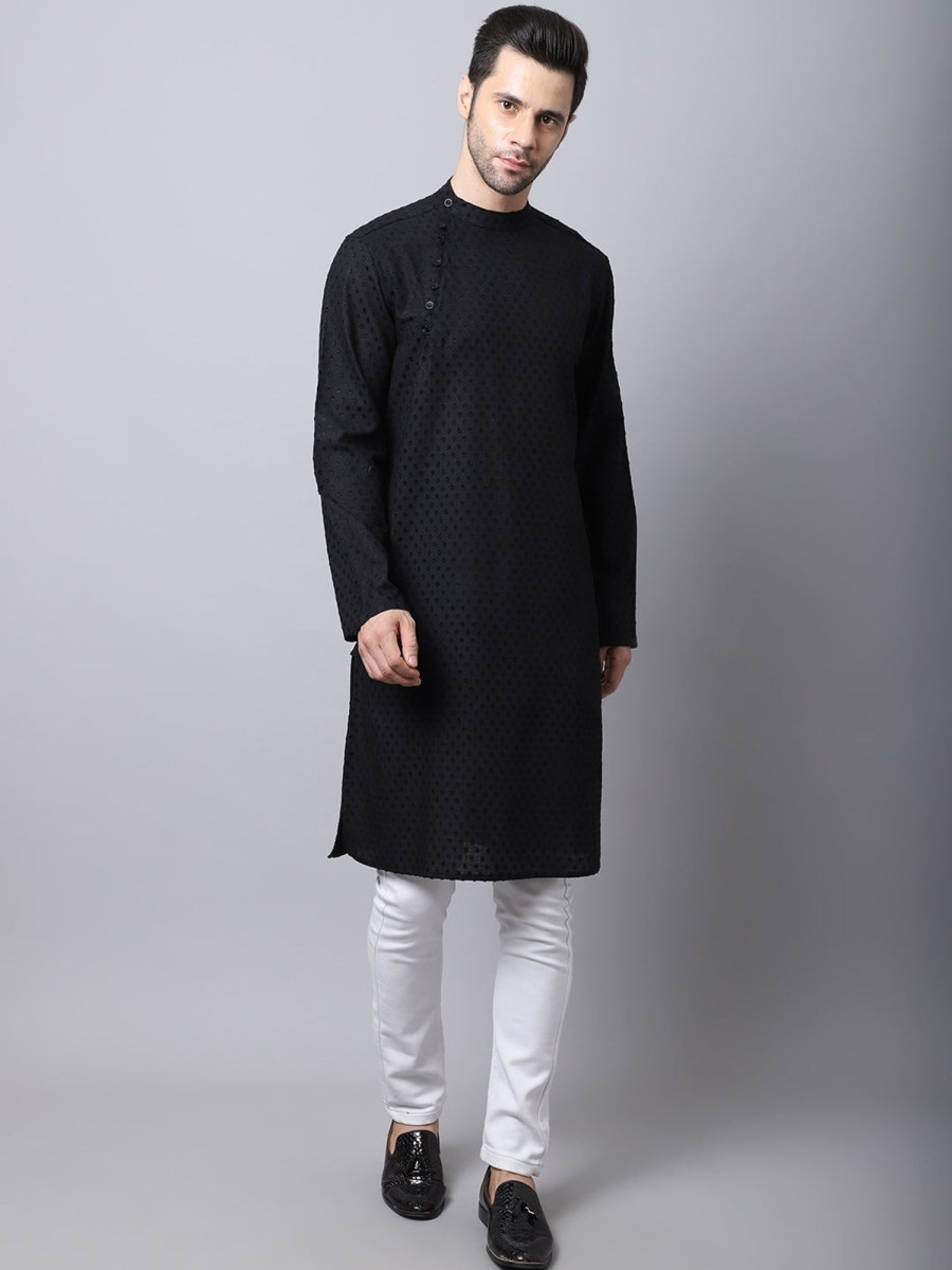 Men Even Apparels | Men'S Pure Cotton Kurta With Side Placket - Even Apparels Black