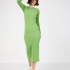 Women Lyush | Women'S Green Rib Bodycon Midi Dress - Lyush