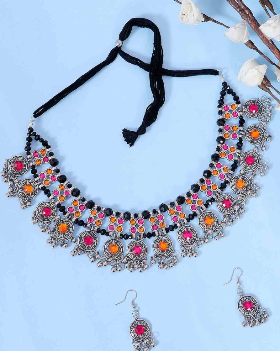 Jewellery Zaffre Collections | Women'S Stylish Oxidised Choker Set - Zaffre Collections Silver