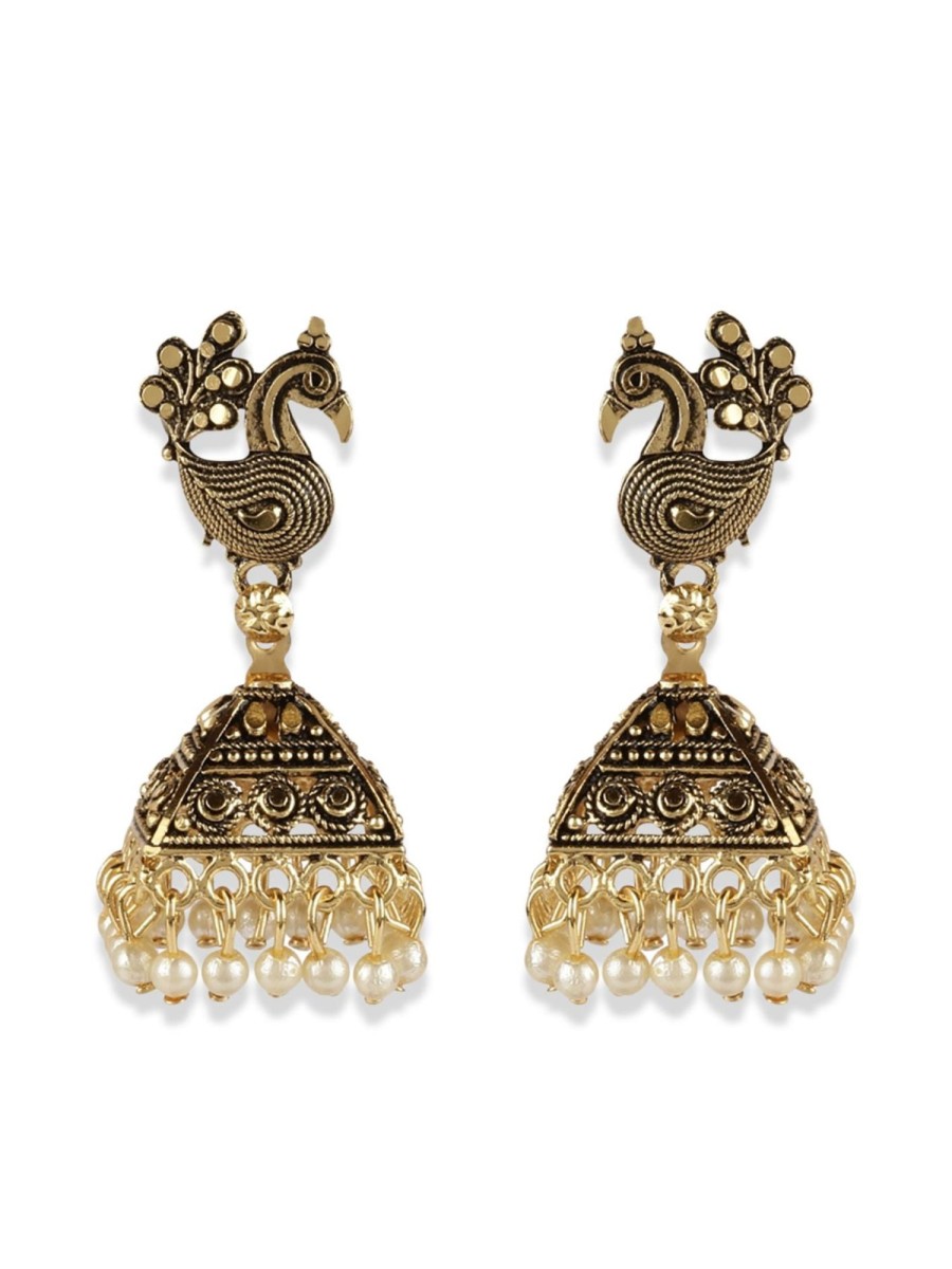 Jewellery Anikas Creation | Women'S Gold Plated Peacock Shaped Enamelled Jhumkas - Anikas Creation Black