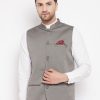 Men Even Apparels | Men'S Grey Color Nehru Jacket-Contrast Lining-Inbuilt Pocket Square - Even Apparels