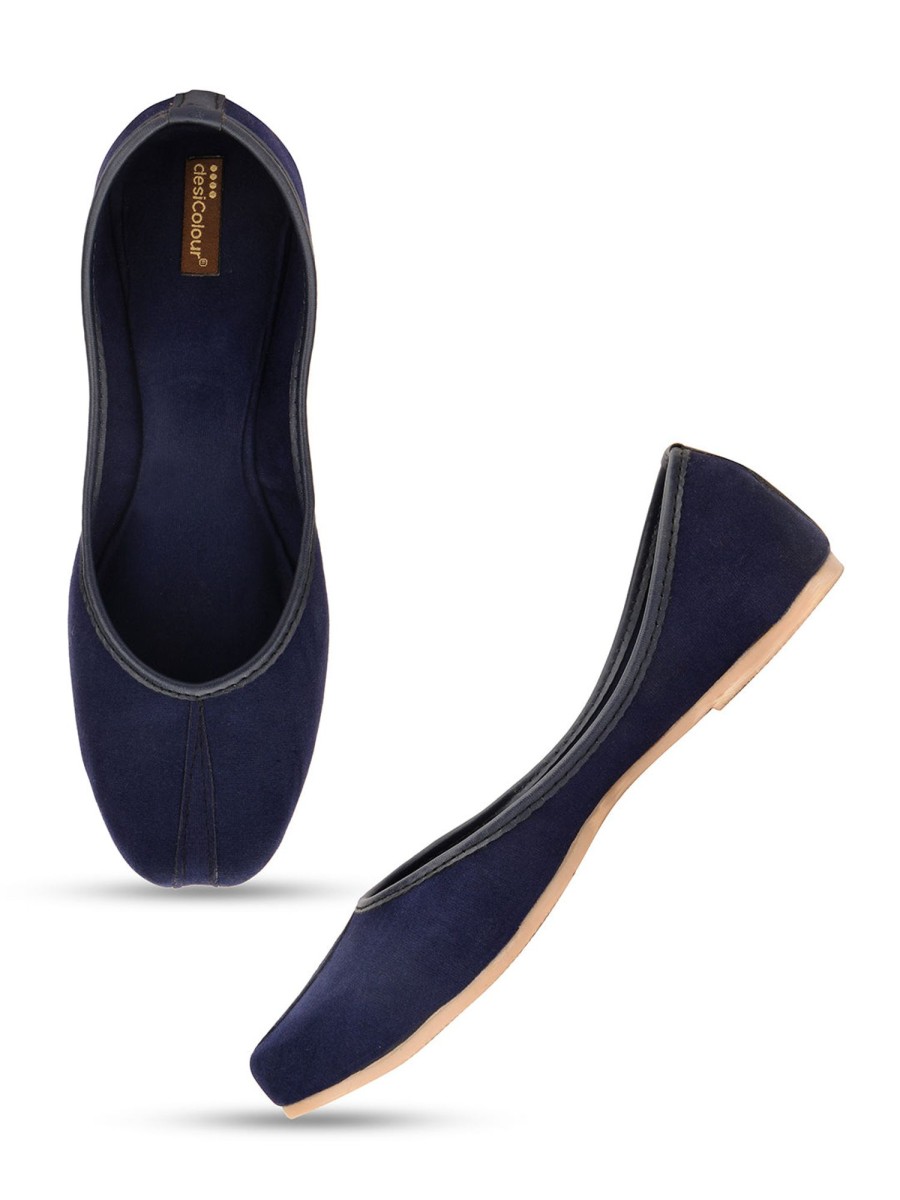 Others Desi Colour | Women'S Suede Indian Ethnic Comfort Footwear - Desi Colour Blue