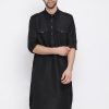 Men Vastramay | Men'S Black Cotton Blend Pathani Style Kurta - Vastramay