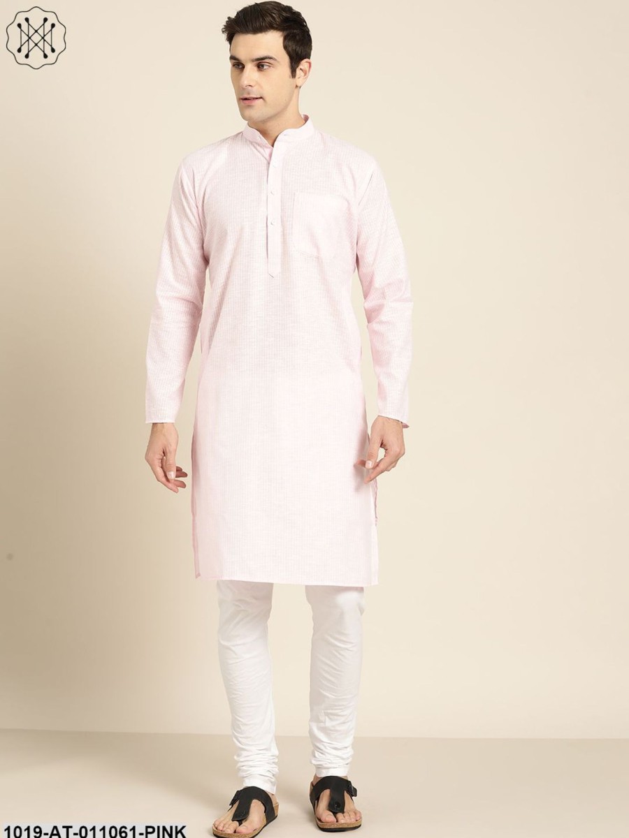 Men Sojanya | Men'S Cotton Pink U0026 White Striped Only Kurta - Sojanya