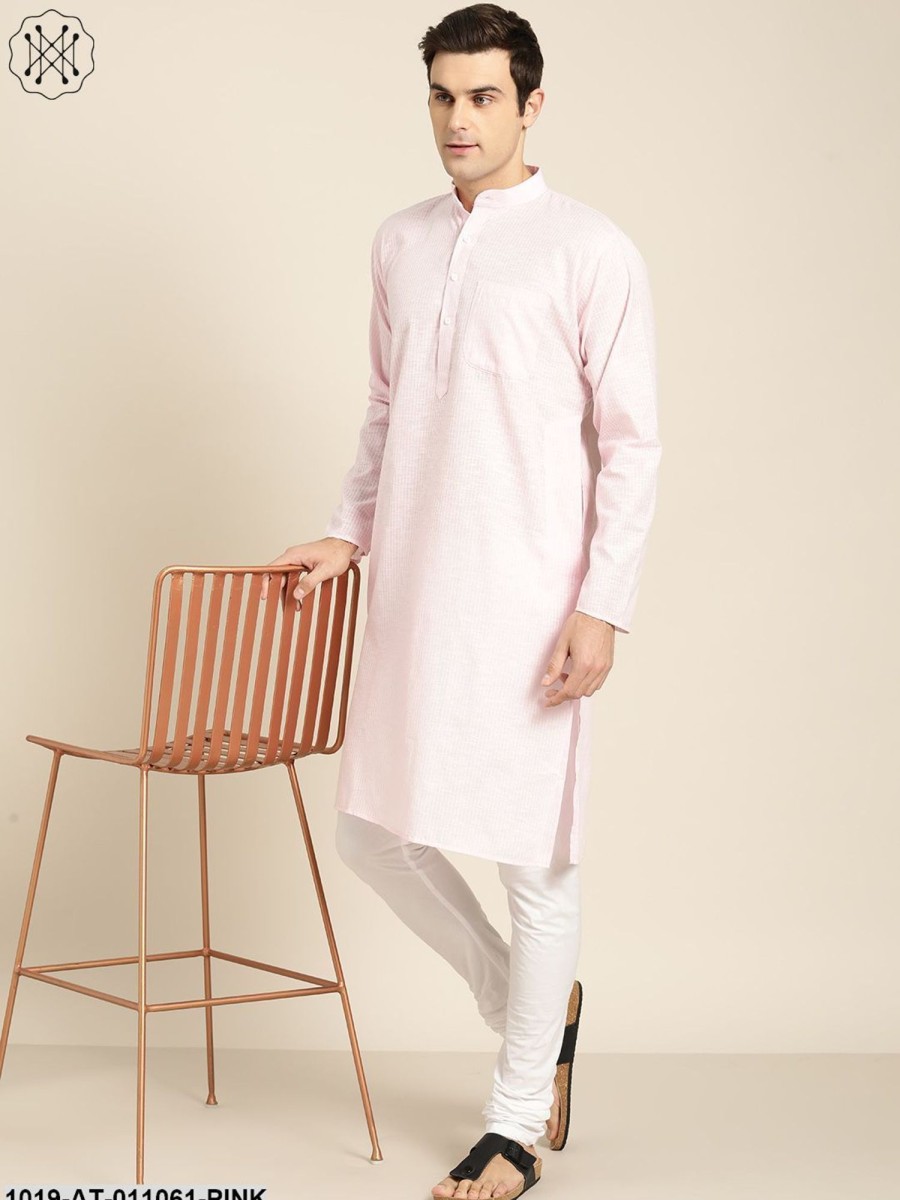 Men Sojanya | Men'S Cotton Pink U0026 White Striped Only Kurta - Sojanya