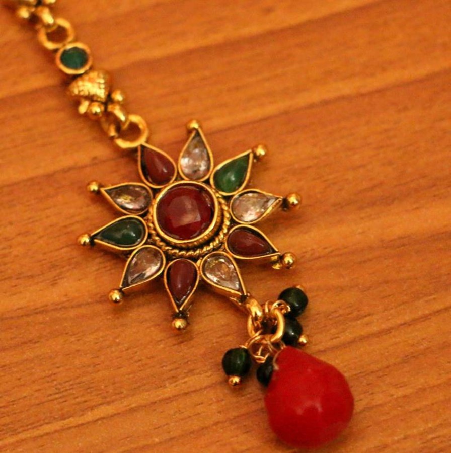 Jewellery Sanvi Jewels | Women'S Multicollour Flower Polki Maang Tikka - Sanvi Jewels Multi Color