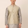 Men Virat Fashions | Men'S Beige U0026 Golden Woven Design Nehru Jackets ( Jowc 4045 Beige ) - Virat Fashions