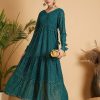 Women Lyush | Women'S Emerald Dot Foil Print Tiered Maxi Dress - Lyush