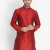 Men Vastramay | Men'S Maroon Cotton Silk Blend Kurta - Vastramay