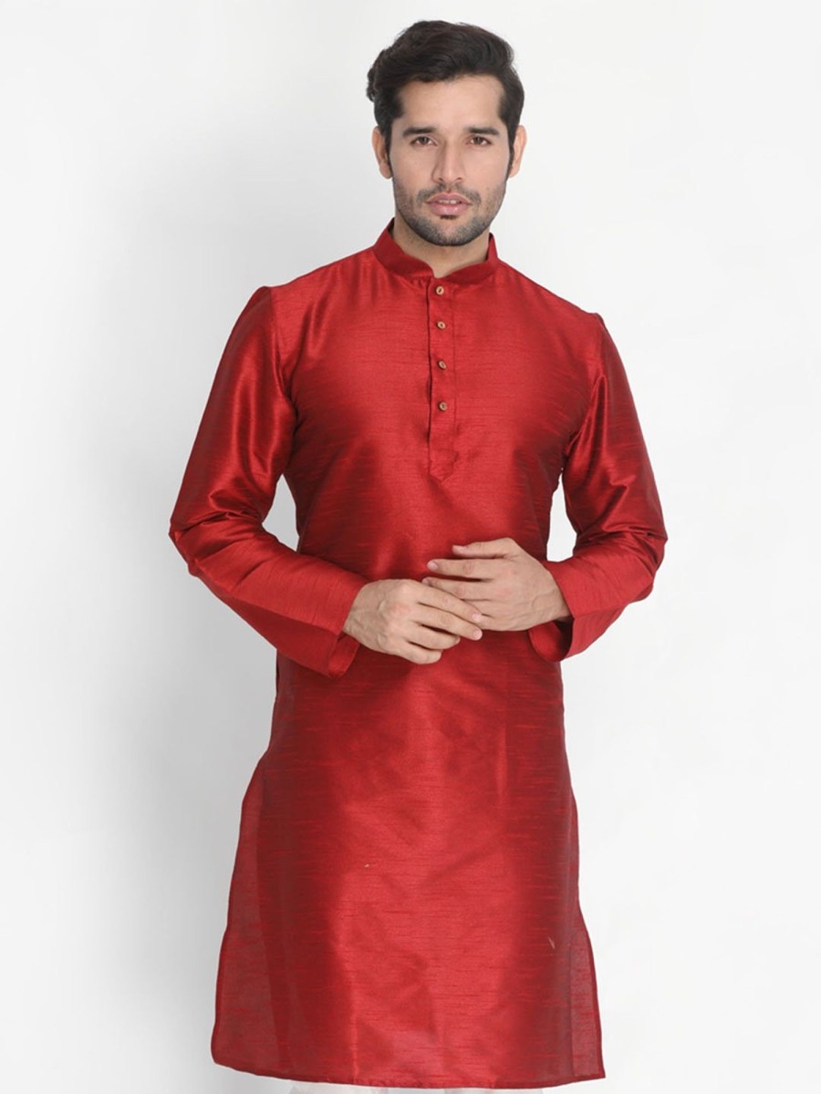 Men Vastramay | Men'S Maroon Cotton Silk Blend Kurta - Vastramay