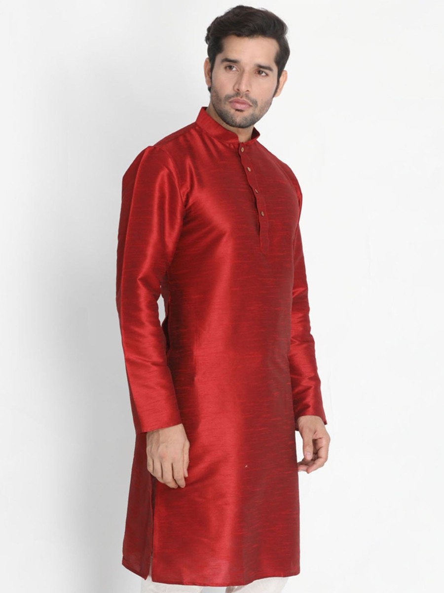 Men Vastramay | Men'S Maroon Cotton Silk Blend Kurta - Vastramay