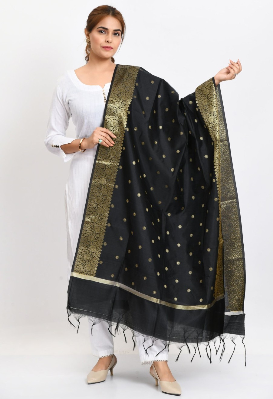 Women Moeza | Women'S Banarsi Silk Woven Design Dupatta - Moeza Black