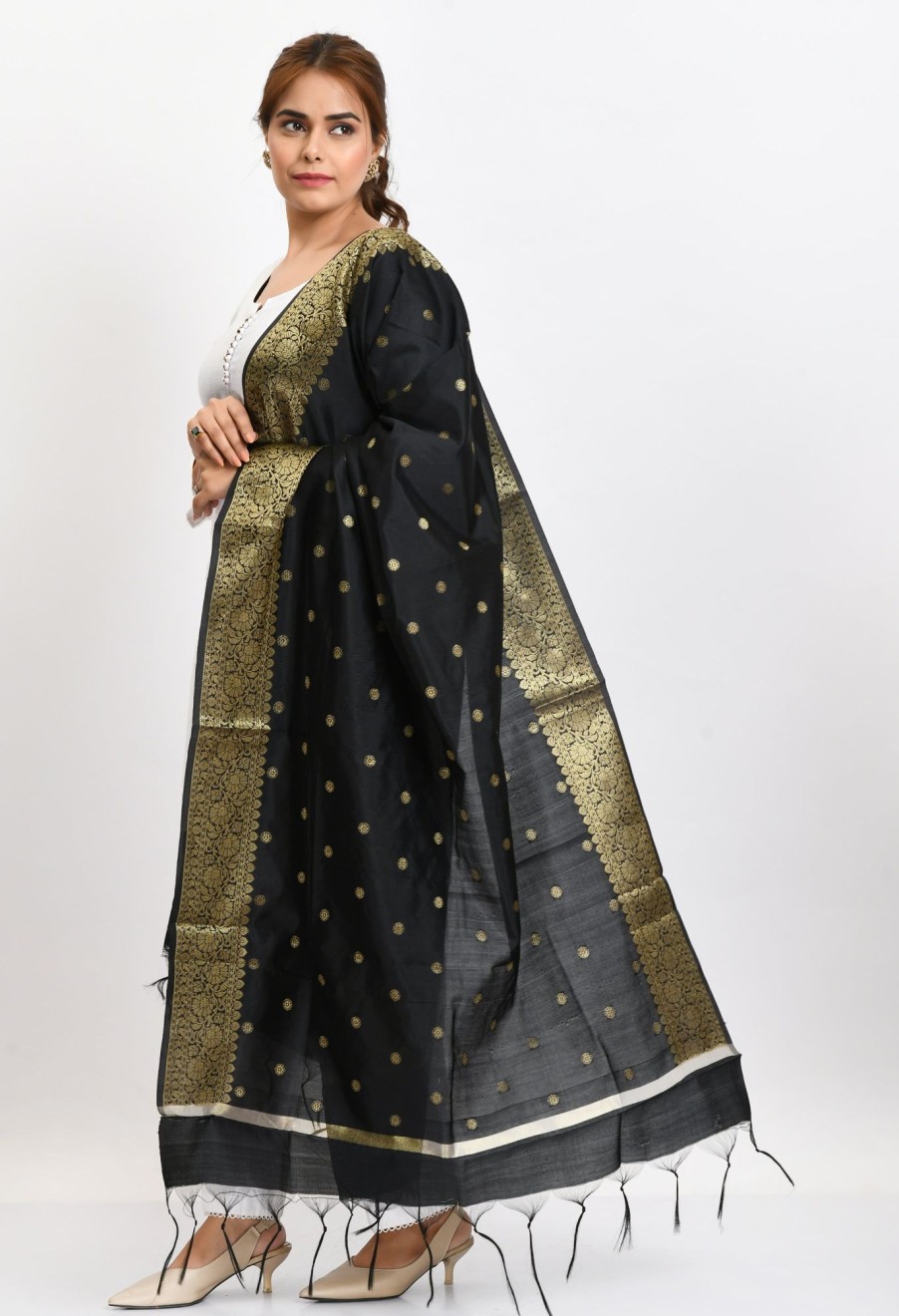 Women Moeza | Women'S Banarsi Silk Woven Design Dupatta - Moeza Black