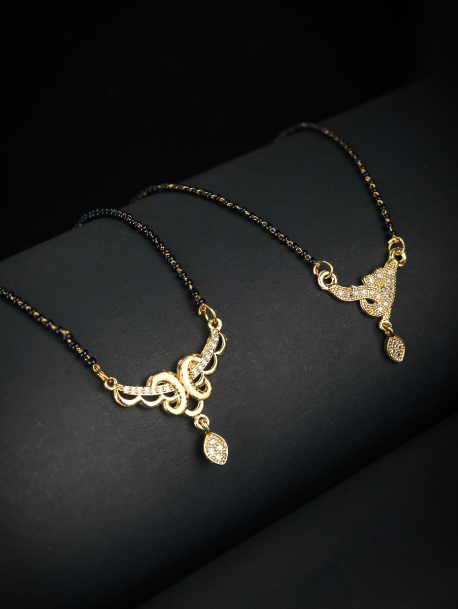 Jewellery Priyaasi | Women'S Set Of 2 American Diamond Gold Plated Mangalsutra - Priyaasi