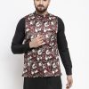 Men Virat Fashions | Men'S Maroon Printed Satin Nehru Jacket ( Jowc 4007 Maroon) - Virat Fashions