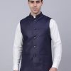 Men Virat Fashions | Men'S Navy Blue Solid Woven Sleeveless Nehru Jackets ( Jowc 4046 Navy ) - Virat Fashions