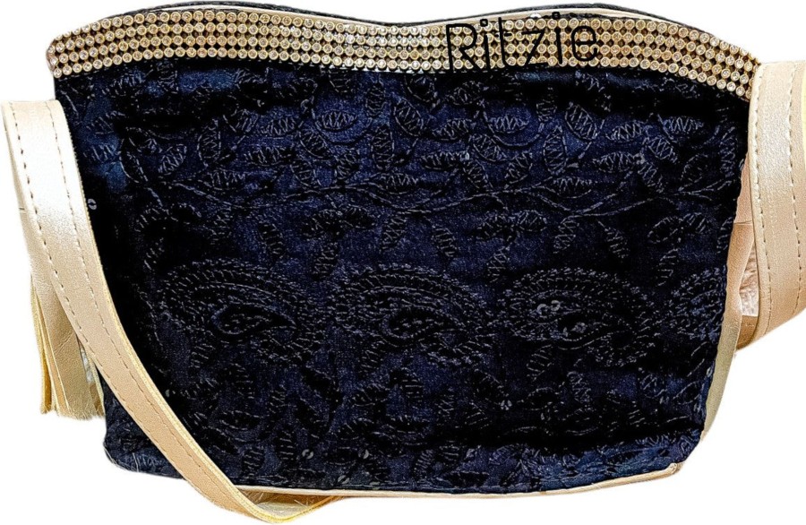 Others Ritzie | Women'S Chickenkari Embroidered Crossbody Belt Sling Bag With Potli Black - Ritzie