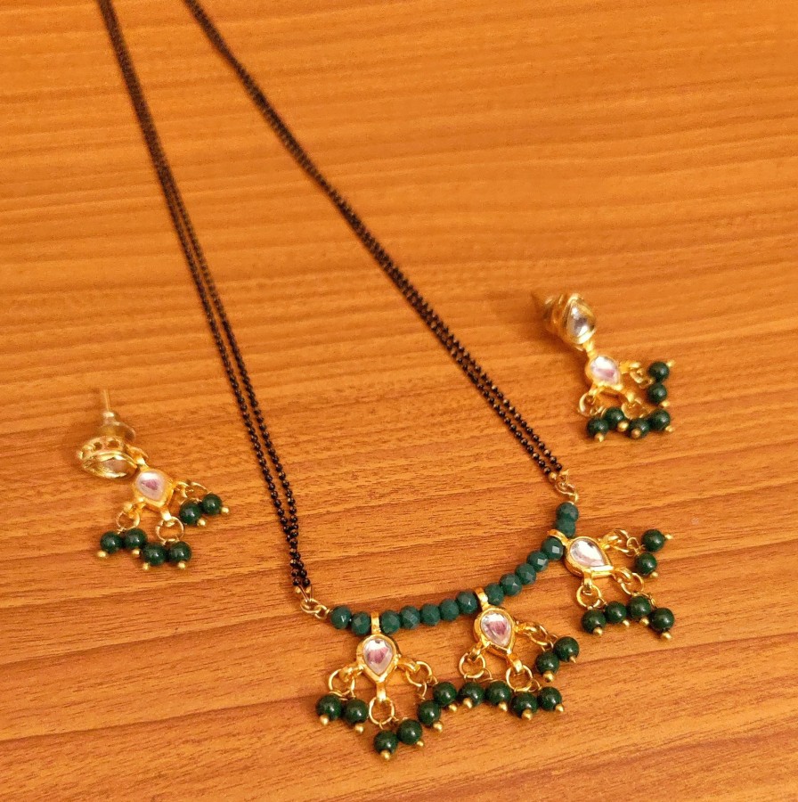 Jewellery Sanvi Jewels | Women'S Beaded Kundan Look Mangalsutra - Sanvi Jewels Green