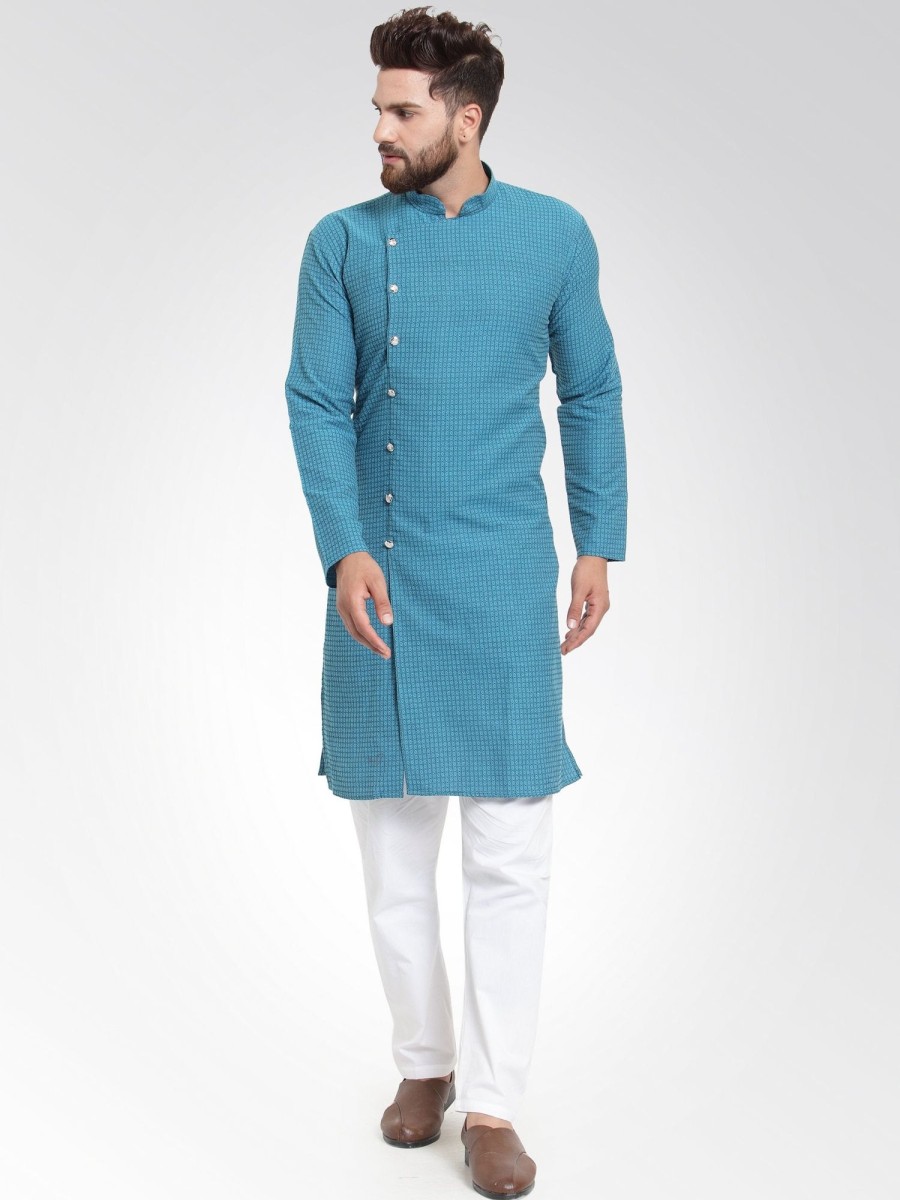 Men Virat Fashions | Men'S Green Self Design Kurta Only ( Ko 572 Green ) - Virat Fashions