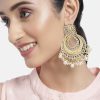 Jewellery I Jewels | Women'S High Matt Finish Plated Alloy Chandbali Kundan And Pearl Meenakari Earrings - I Jewels Gold