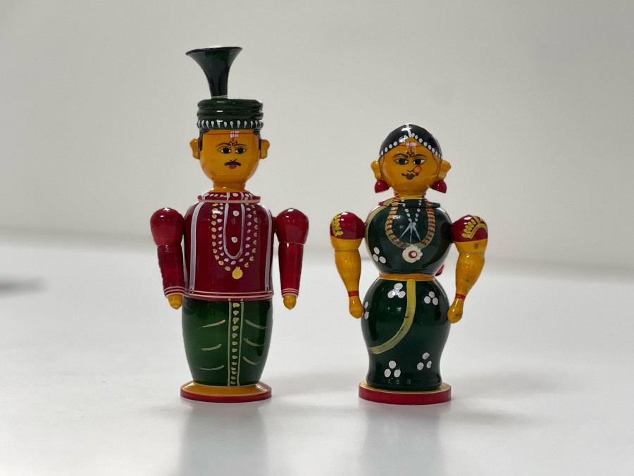 Others Kondapalli Toys | Handcrafted Wooden Bride U0026 Groom Kondapalli Dolls Green Large