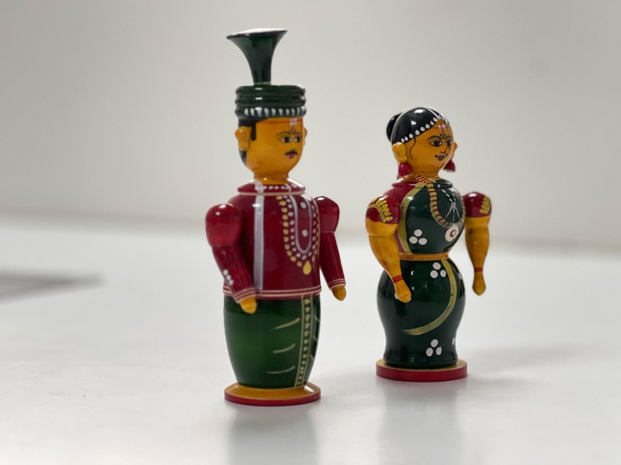 Others Kondapalli Toys | Handcrafted Wooden Bride U0026 Groom Kondapalli Dolls Green Large