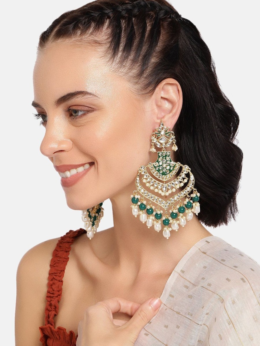 Jewellery I Jewels | Women Golden And Kundan And Beads Earrings By I Jewels (1 Pc Set) Green