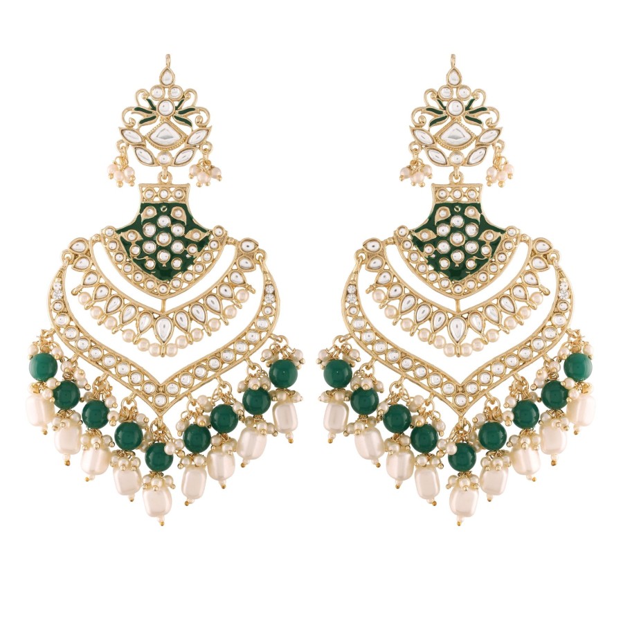 Jewellery I Jewels | Women Golden And Kundan And Beads Earrings By I Jewels (1 Pc Set) Green