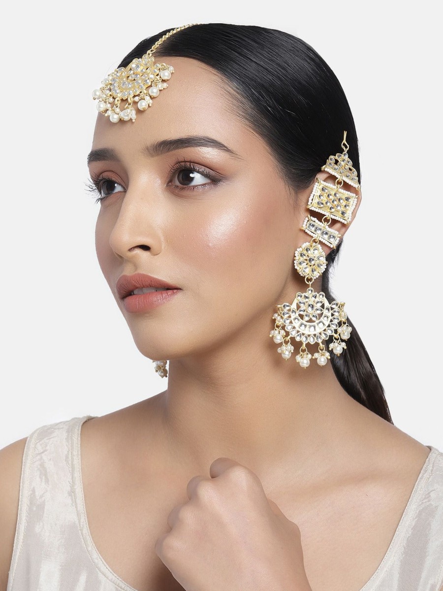 Jewellery I Jewels | Women'S Traditional Gold Plated Chandbali Kundan U0026 Pearl Earring Set With Maang Tikka - I Jewels