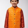 Men Sojanya KID | Kid'S Cotton Blend Orange Self Design Only Nehru Jacket - Sojanya Kid Orange & Silver