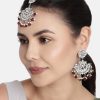 Jewellery I Jewels | Women'S Traditional Handcrafted Kundan U0026 Pearl Earrings With Maangtikka - I Jewels Maroon