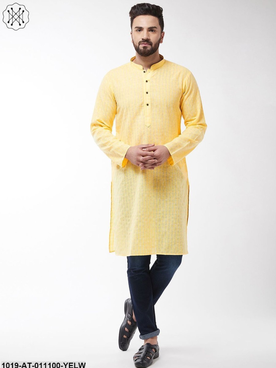 Men Sojanya | Men'S Cotton Blend Yellow Woven Design Only Long Kurta - Sojanya