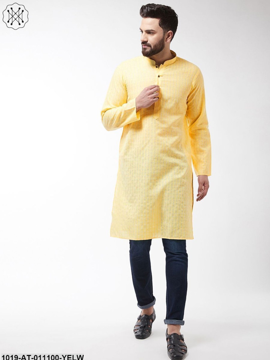 Men Sojanya | Men'S Cotton Blend Yellow Woven Design Only Long Kurta - Sojanya