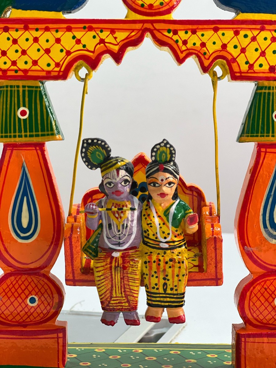 Others Kondapalli Toys | Wooden Radha Krishna Swing Temple Decor - Kondapalli Toys