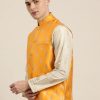 Men Sojanya | Men'S Silk Blend U0026 Gold Self Design Only Nehrujacket - Sojanya Mustard