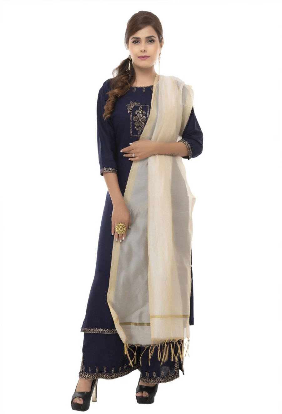 Women Moeza | Women'S Banarsi Chanderi Piping Dupatta Mfd0025 - Moeza Golden