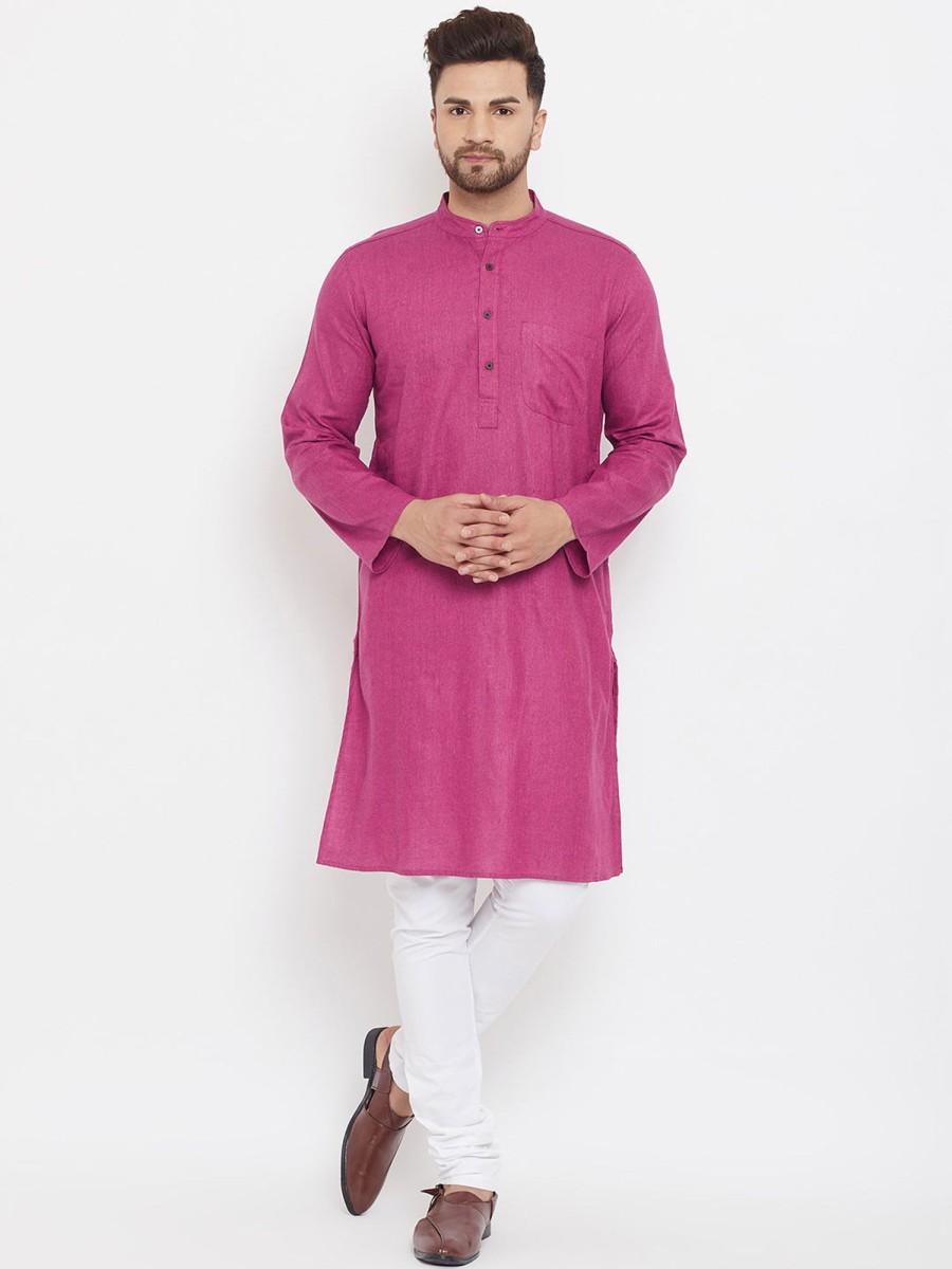 Men Even Apparels | Men'S Solid Cotton Kurta - Even Apparels Magenta