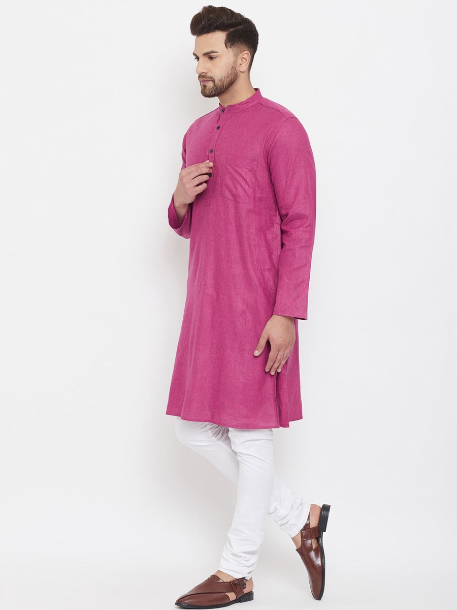 Men Even Apparels | Men'S Solid Cotton Kurta - Even Apparels Magenta