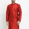 Men Sojanya | Men'S Silk Blend Maroon Printed Only Long Kurta - Sojanya