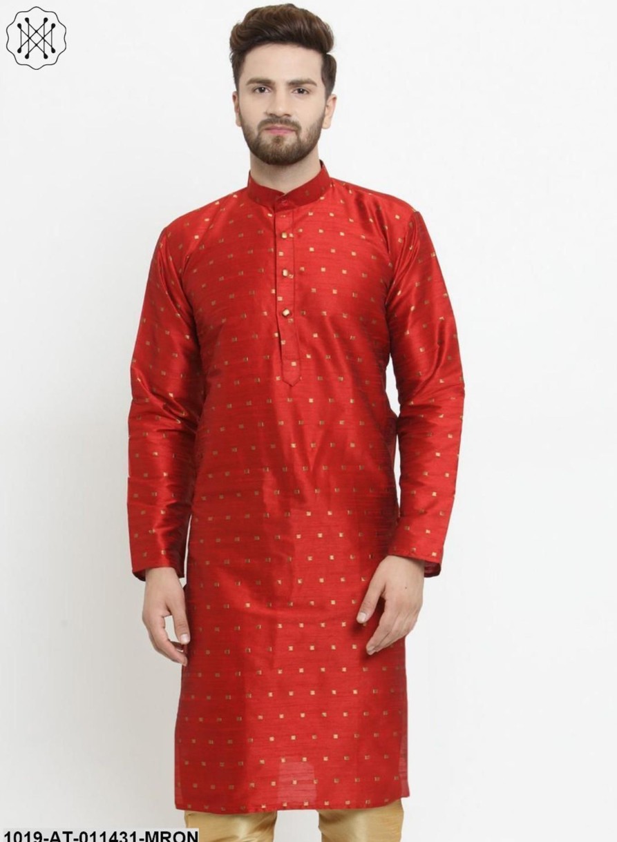 Men Sojanya | Men'S Silk Blend Maroon Printed Only Long Kurta - Sojanya