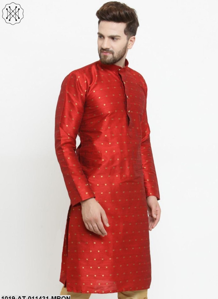 Men Sojanya | Men'S Silk Blend Maroon Printed Only Long Kurta - Sojanya