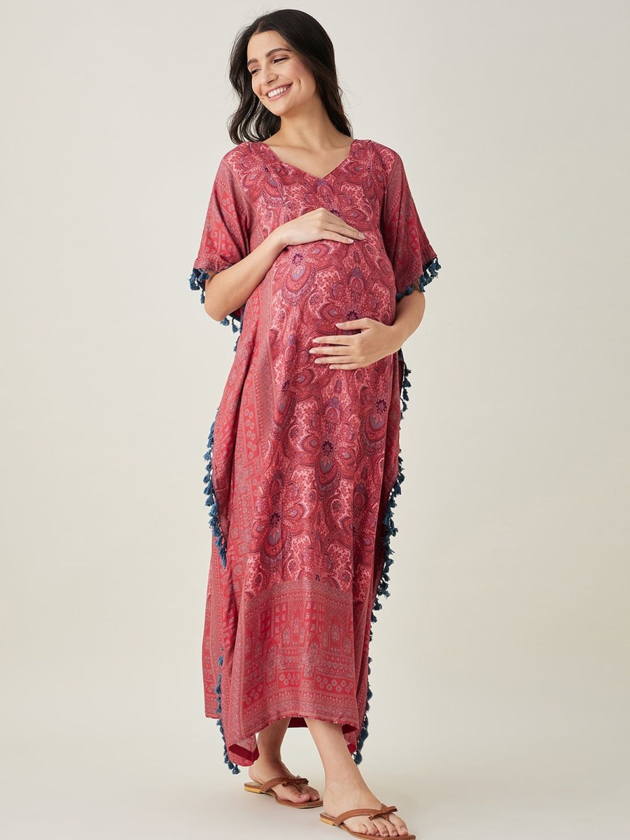 Women The Kaftan Company | Women'S Sanctuary Blossom Maternity And Nursing Kaftan - The Kaftan Company Red