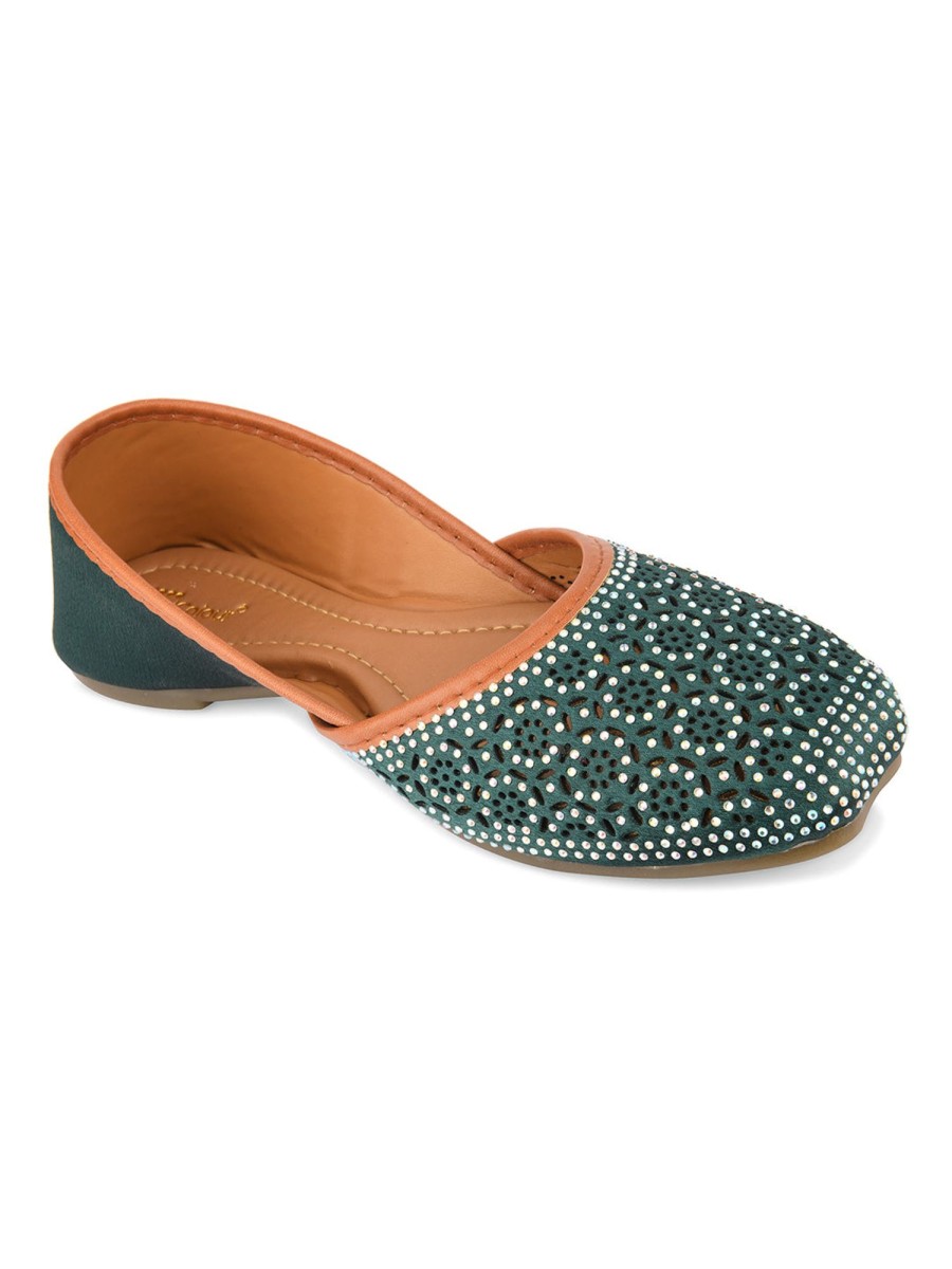 Others Desi Colour | Women'S Teal Handcrafted Stone Work Indian Ethnic Comfort Footwear - Desi Colour Green