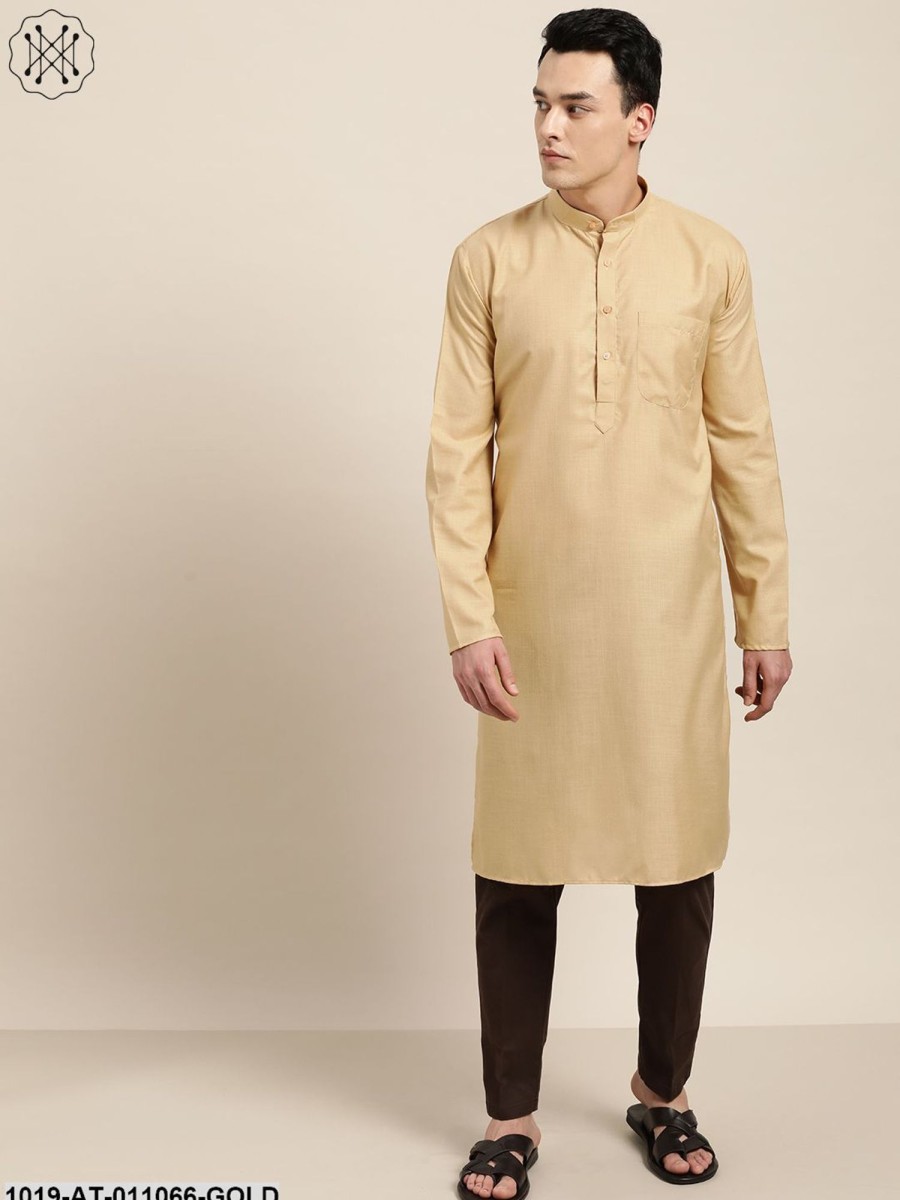 Men Sojanya | Men'S Cotton Light Gold Solid Only Kurta - Sojanya