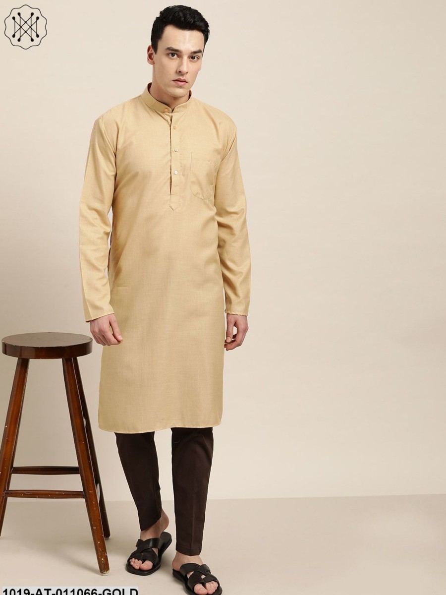 Men Sojanya | Men'S Cotton Light Gold Solid Only Kurta - Sojanya