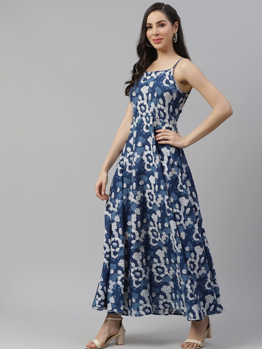 Women Final Clearance Sale | Women'S Indigo Print Cotton Long Dress - Final Clearance Sale