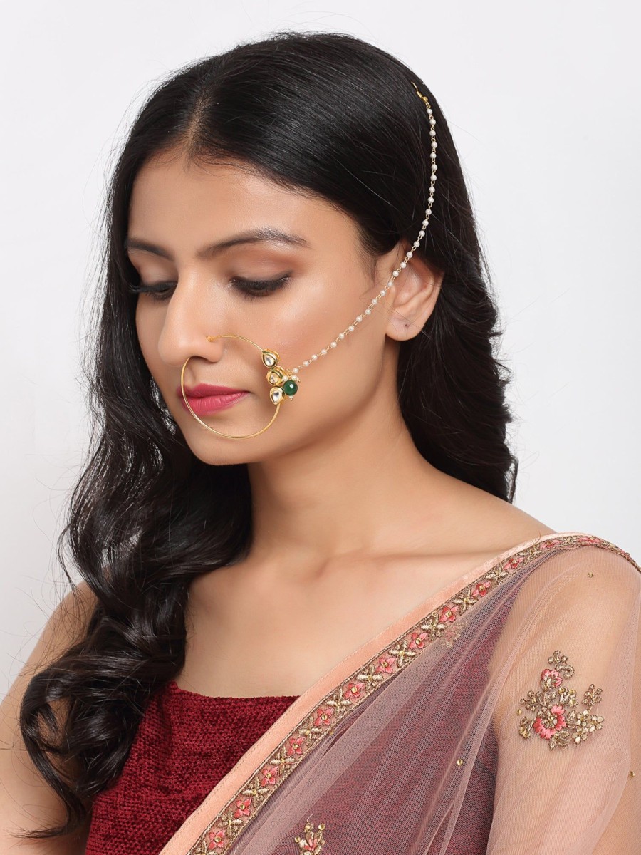 Jewellery Ruby Raang | Bridal Kundan Nose Ring With Pearls By Ruby Raang